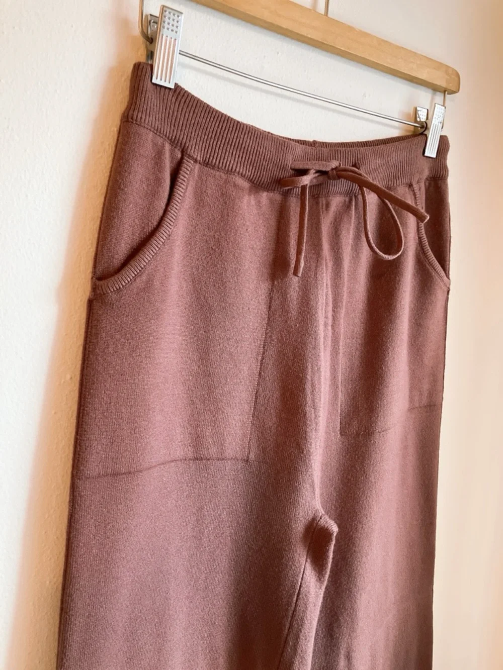 Amazon High-Rise Wide-Leg Drawstring Knit Lounge Pants Coffee Brown NWOT Small - Picture 3 of 10